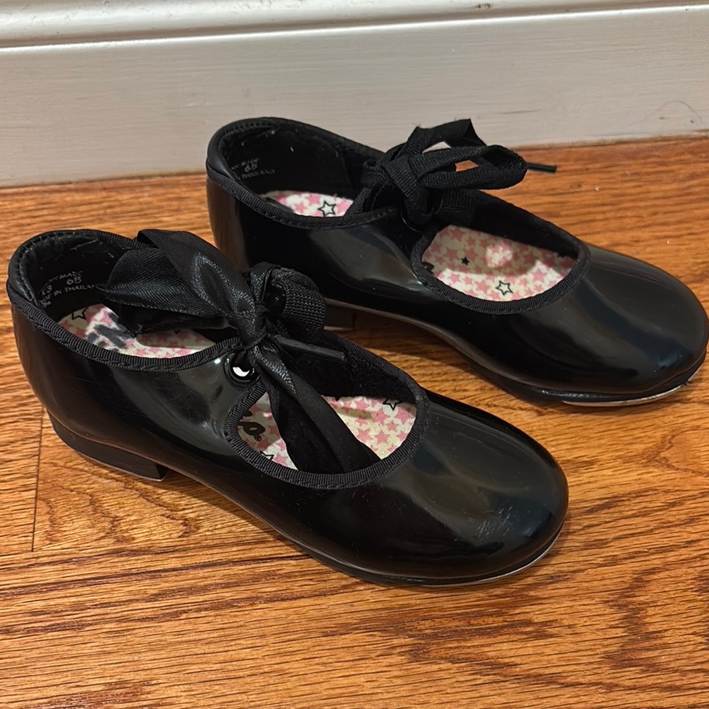 Capezio Tap Black Patent Leather with Satin Ribbon